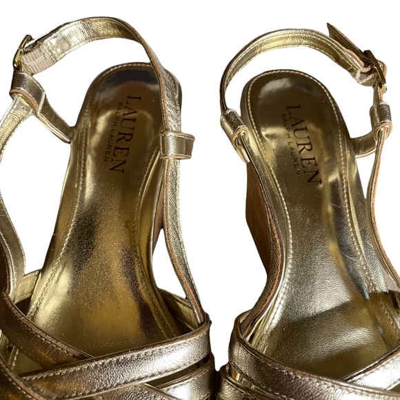 Lauren Ralph Lauren Women's Quaylin Wedge Sandal Gold Silver Cork Heel Womens 7 - Picture 4 of 7